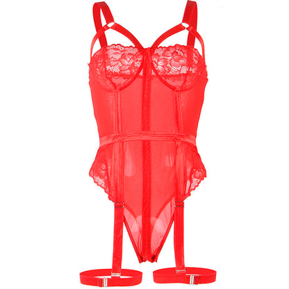 SUBBLIME - RED TEDDY WITH GARTER BELT STRAPS DETAIL BREAST S/M