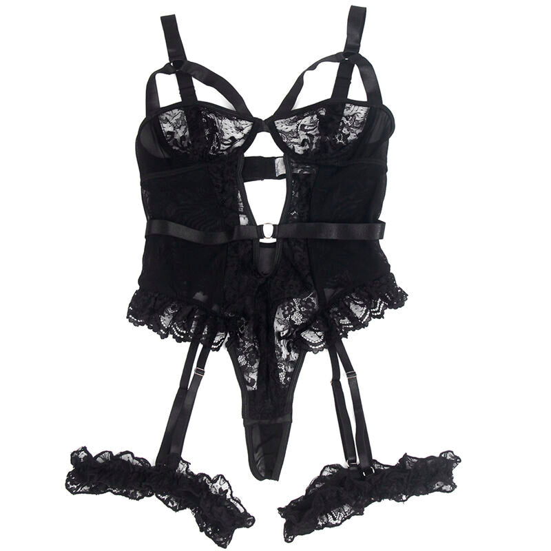 SUBBLIME - TEDDY WITH GARTER LACE DETAIL AND BLACK S/M STRAPS