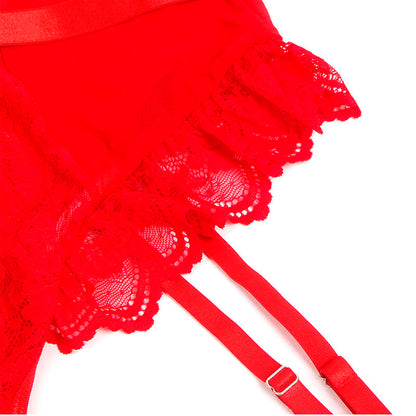 SUBBLIME - TEDDY WITH GARTER LACE DETAIL AND RED STRAPS S/M