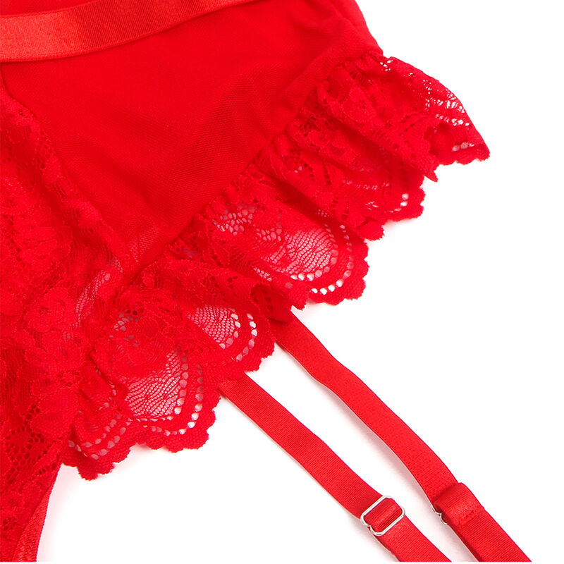 SUBBLIME - TEDDY WITH GARTER LACE DETAIL AND RED STRAPS S/M