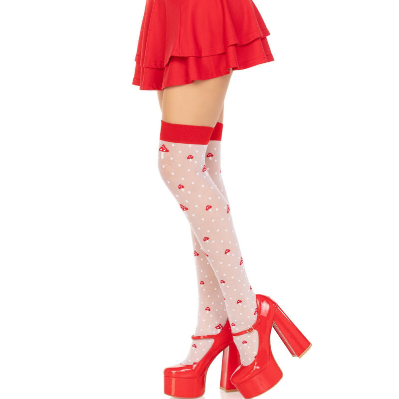 LEG AVENUE - RED/WHITE MUSHROOM Thigh High Socks