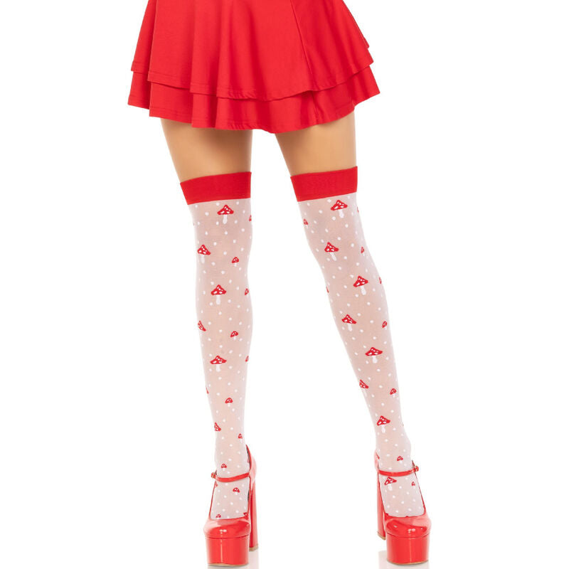 LEG AVENUE - RED/WHITE MUSHROOM Thigh High Socks