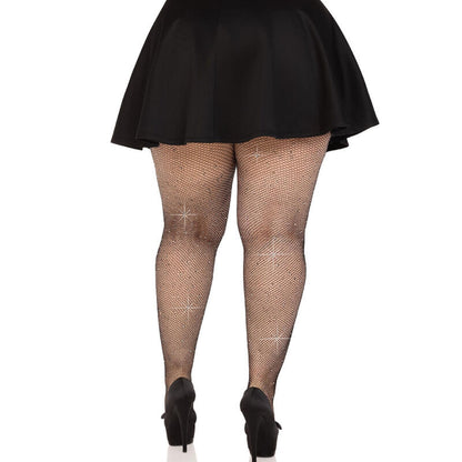 LEG AVENUE - BLACK CRYSTALIZED FISHNET TIGHTS PLUS SIZE