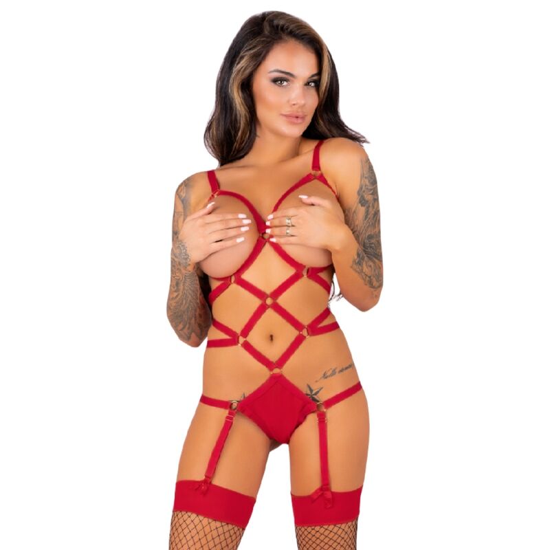 LIVCO CORSETTI FASHION - THIARA LC 20213 SET BODY + RED STOCKINGS S/M