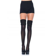 LEG AVENUE - BLACK GATHERED LACE SOCKS