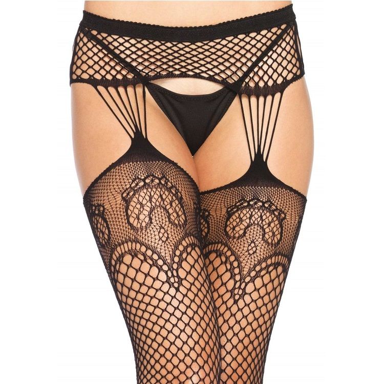 LEG AVENUE - FISHNET STOCKINGS WITH GARTER BELT