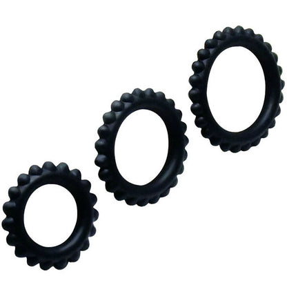 BAILE - TITAN SET 3 PCS COCK RING BLACK 2.8 + 2.4 + 1.9 CM 