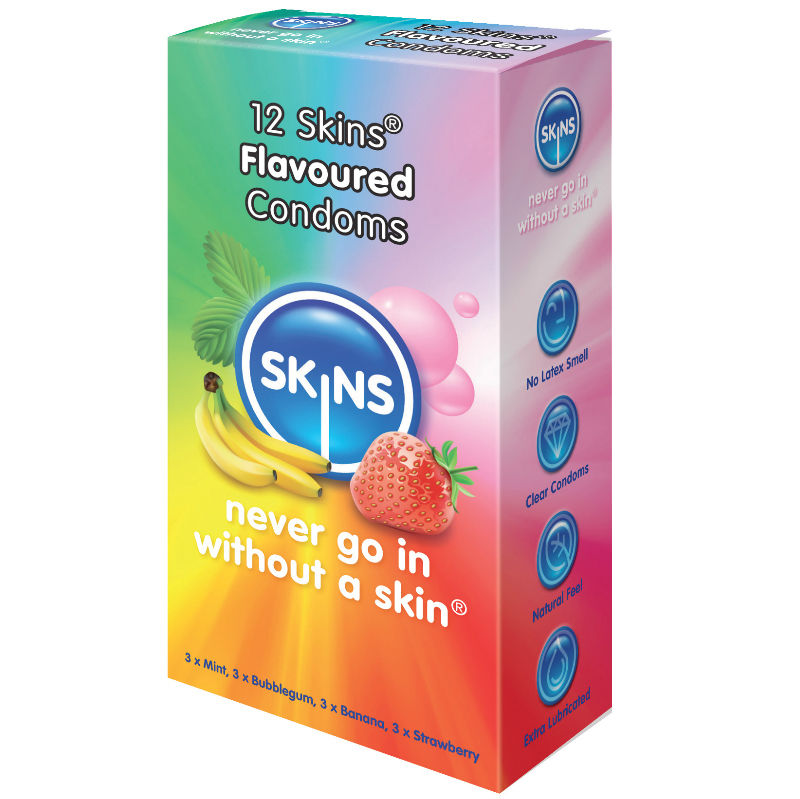 SKINS - CONDOMS VARIOUS FLAVORS 12 UNITS