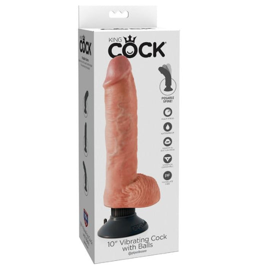 KING COCK - VIBRATING DILDO WITH TESTICLES 25.5 CM NATURAL COLOR