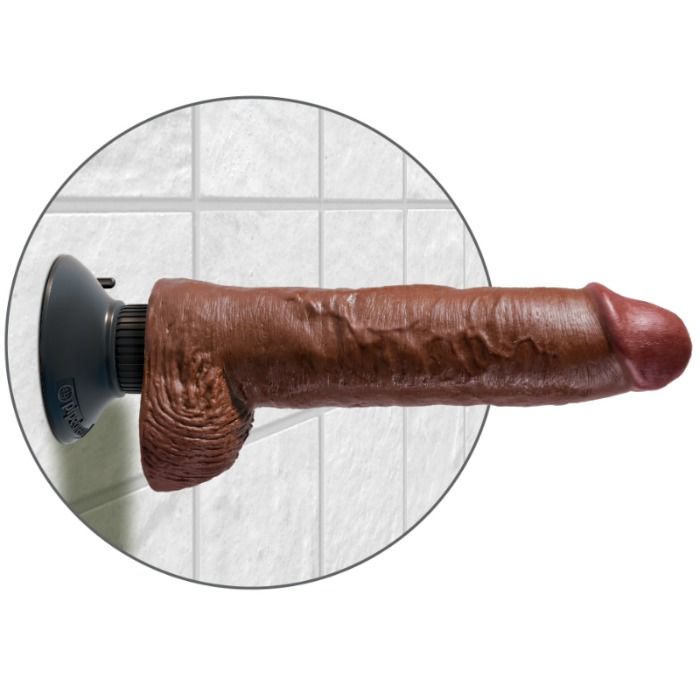 KING COCK - VIBRATING DILDO WITH TESTICLES 25.5 CM BROWN COLOR