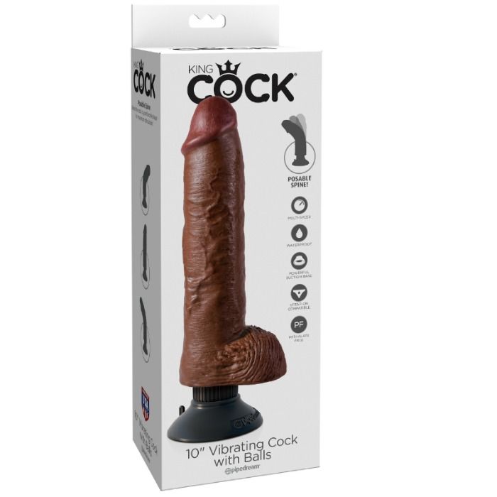 KING COCK - VIBRATING DILDO WITH TESTICLES 25.5 CM BROWN COLOR