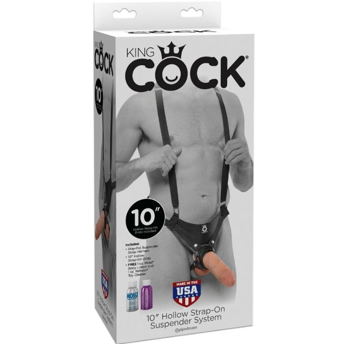 KING COCK - STRAP-ON WITH 25.5 CM HOLLOW DILDO AND FLESH-COLORED STRAPS