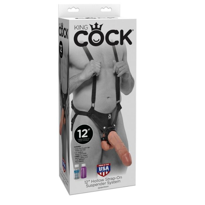 KING COCK - STRAP-ON CON DILDO HUECO 30.5 CM Y TIRANTES COLOR CARNE