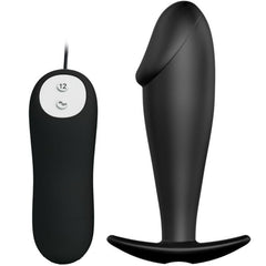 PRETTY LOVE - PENIS-SHAPED SILICONE ANAL PLUG WITH 12 VIBRATION MODES - BLACK