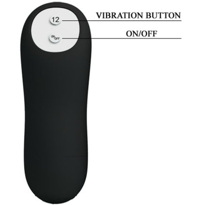 PRETTY LOVE - PENIS-SHAPED SILICONE ANAL PLUG WITH 12 VIBRATION MODES - BLACK