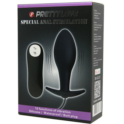 PRETTY LOVE - ANCHOR-SHAPED SILICONE ANAL PLUG 12 VIBRATION MODES BLACK