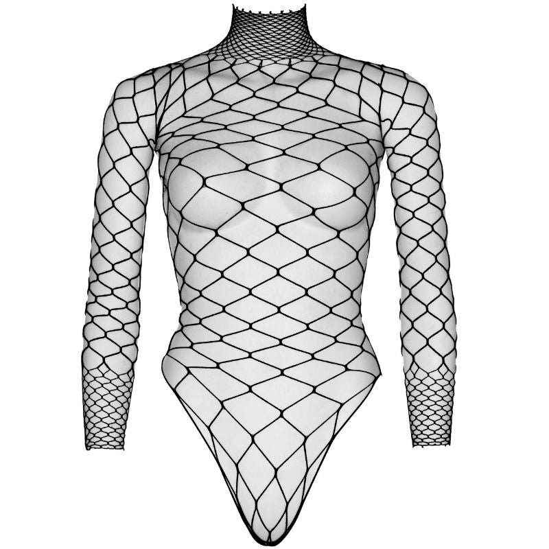 LEG AVENUE - TEDDY BODY NET LONG SLEEVE BLACK S/M