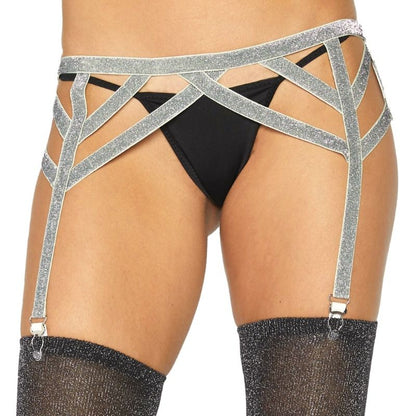 LEG AVENUE - SILVER LUREX GARTER BELT ONE SIZE