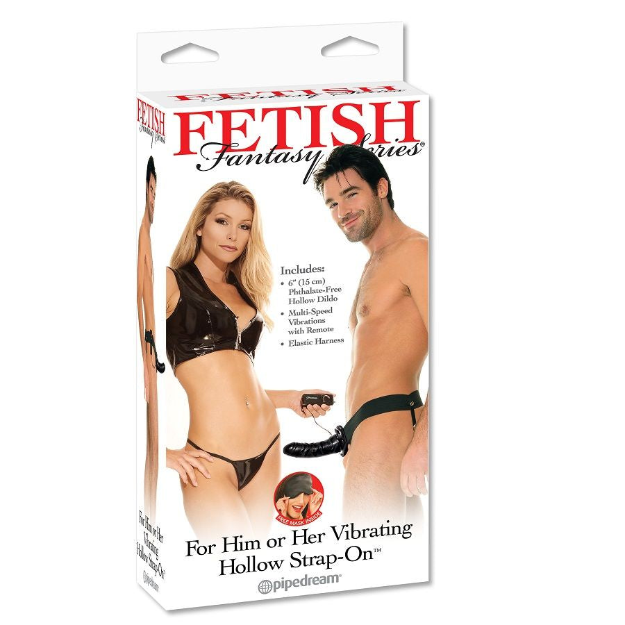 FETISH FANTASY SERIES - HOLLOW VIBRATING HARNESS FOR HIM AND HER BLACK 14CM