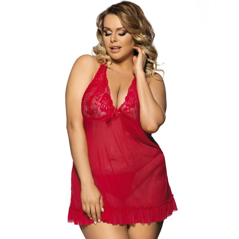 SUBBLIME - RED FLORAL BABYDOLL WITH CHEST ORNAMENTS PLUS SIZE