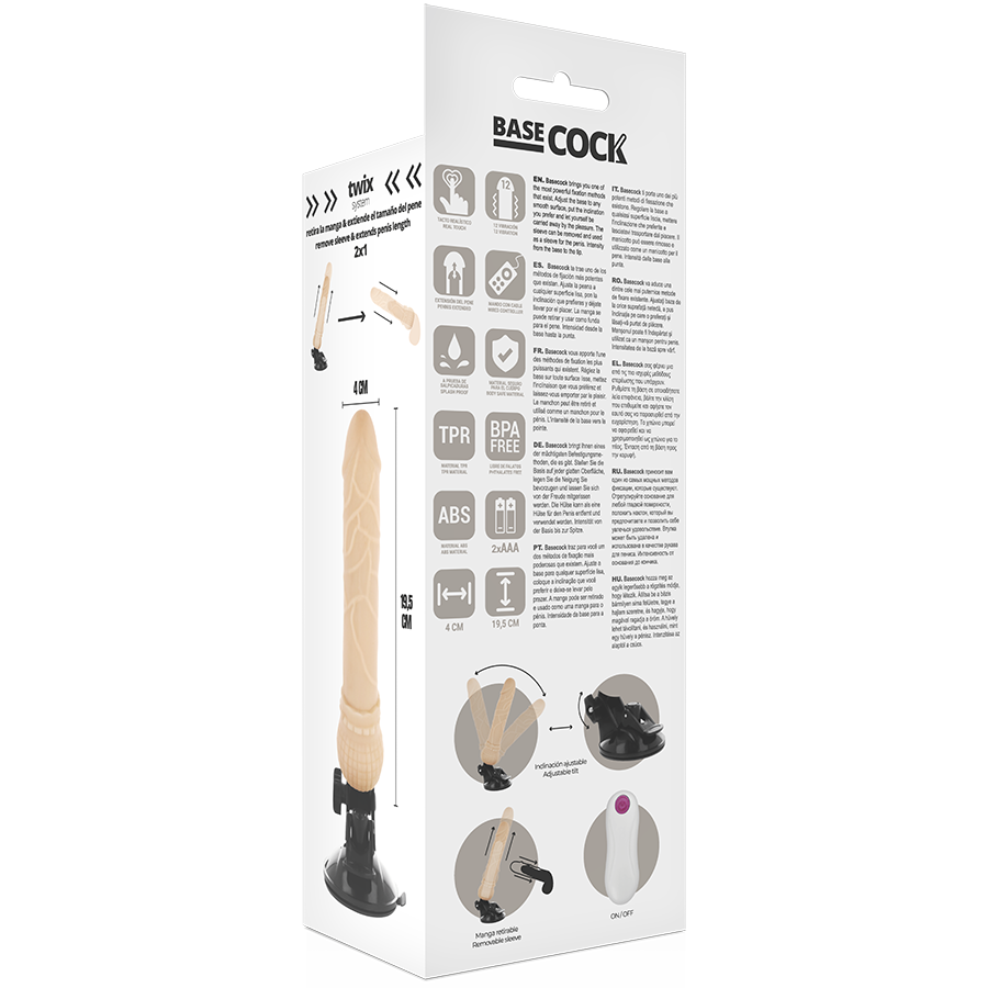 BASECOCK - REALISTIC VIBRATOR NATURAL REMOTE CONTROL 19.5 CM -O- 4 CM