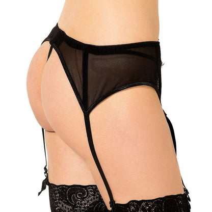 QUEEN LINGERIE - BLACK LACE THONG WITH GARTER BELT S/M