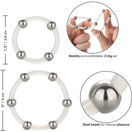 CALEXOTICS - 2 PCS SILICONE RING KIT WITH STEEL BEADS