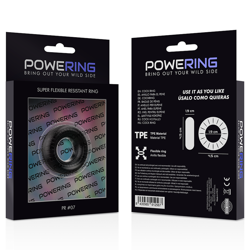 POWERING - SUPER FLEXIBLE Y RESISTENTE ANILLO PENE  4.5CM PR07 NEGRO