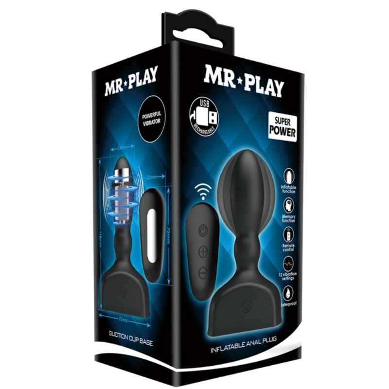 MR PLAY - BLACK INFLATABLE ANAL PLUG REMOTE CONTROL