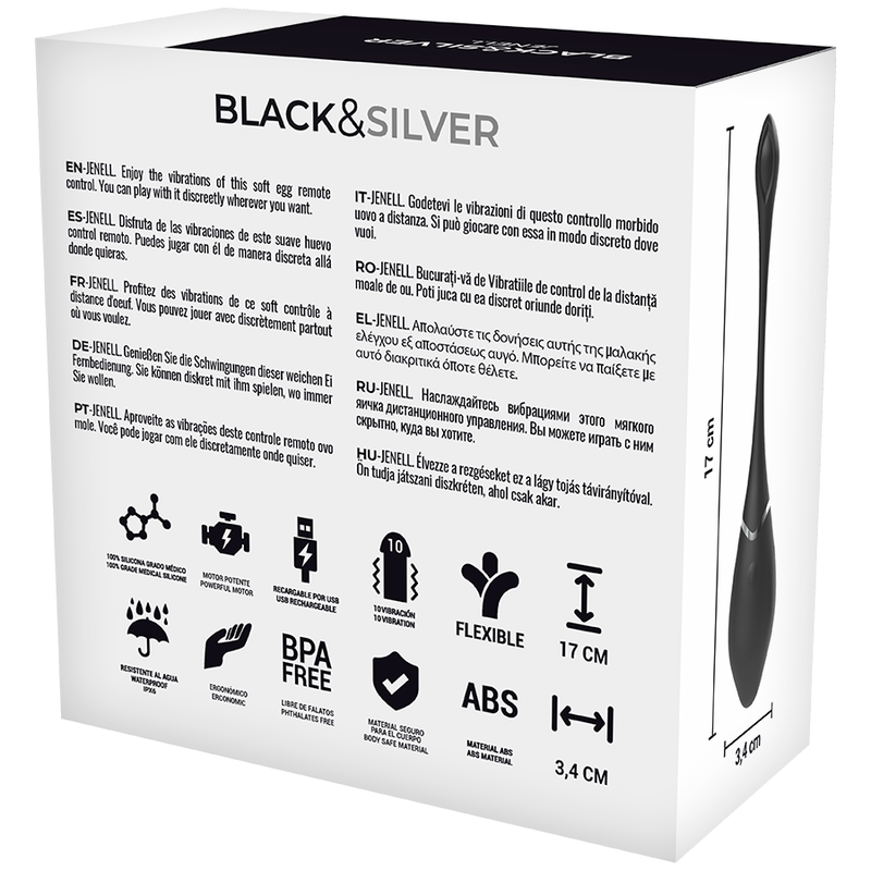 BLACK&amp;SILVER - JENELL RECHARGEABLE VIBRATING EGG